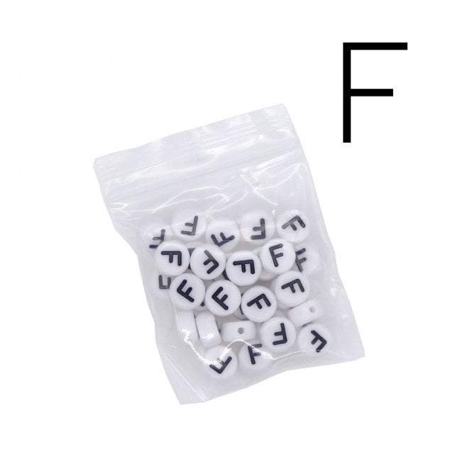 7x4mm 'F' Letter/Alphabet Bead Individual Letter Pack - White -  30pcs appox