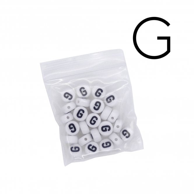 7x4mm 'G' Letter/Alphabet Bead Individual Letter Pack - White -  30pcs appox
