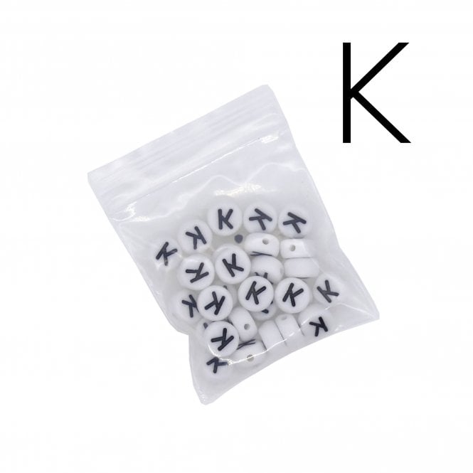 7x4mm 'K' Letter/Alphabet Bead Individual Letter Pack - White -  30pcs appox