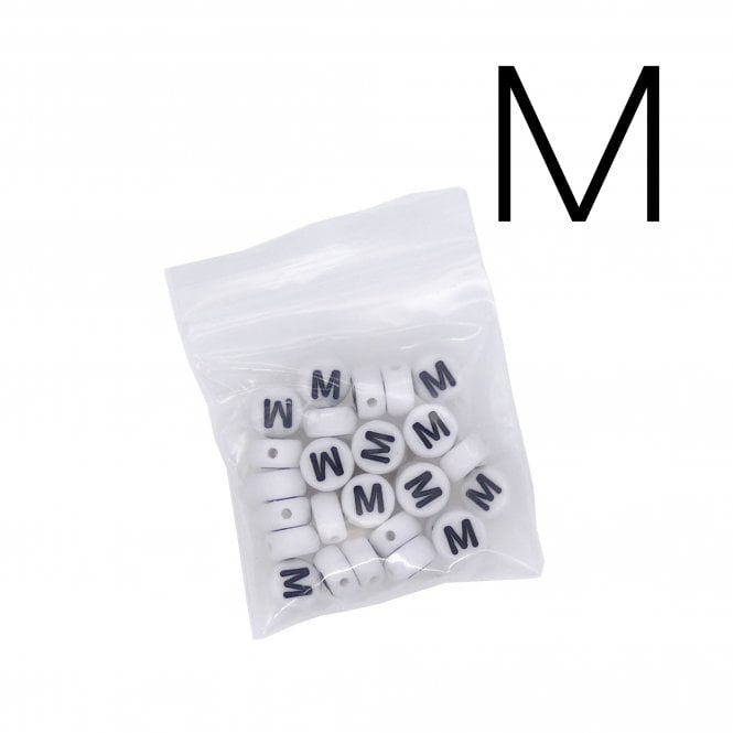 7x4mm 'M' Letter/Alphabet Bead Individual Letter Pack - White -  30pcs appox