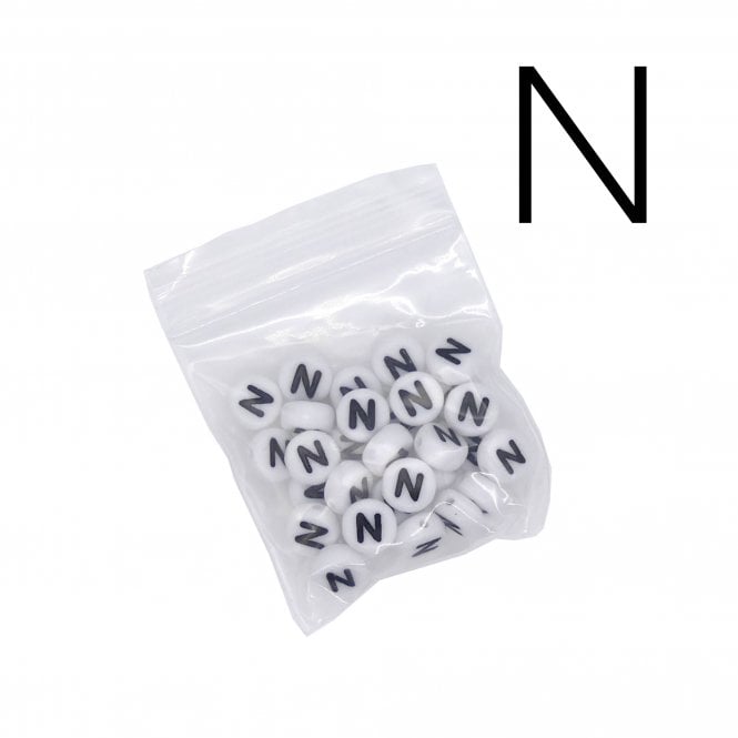 7x4mm 'N' Letter/Alphabet Bead Individual Letter Pack - White -  30pcs appox