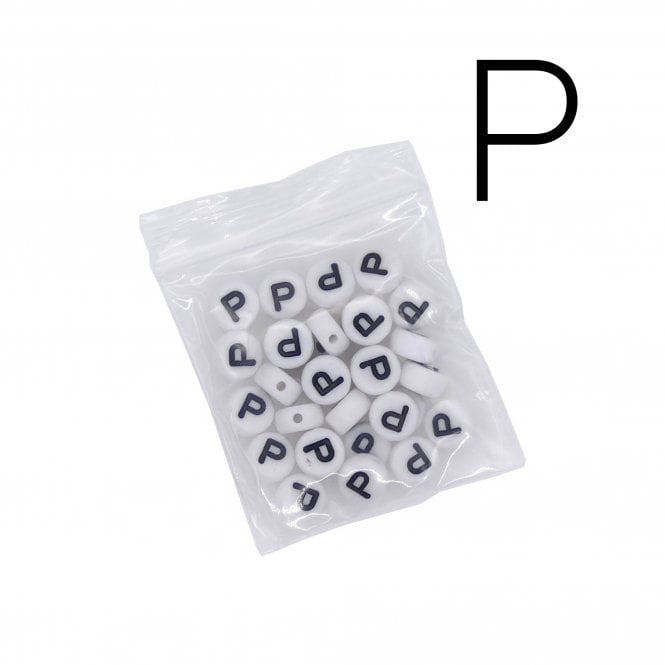 7x4mm 'P' Letter/Alphabet Bead Individual Letter Pack - White -  30pcs appox