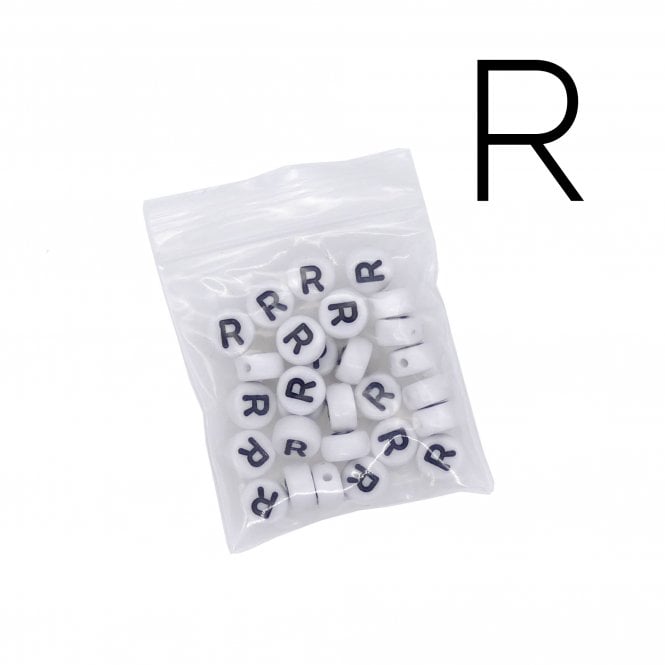 7x4mm 'R' Letter/Alphabet Bead Individual Letter Pack - White -  30pcs appox