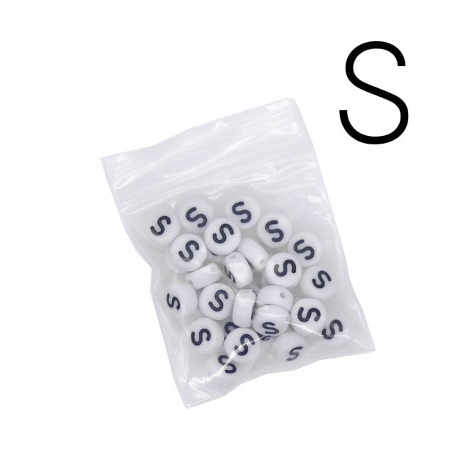 7x4mm 'S' Letter/Alphabet Bead Individual Letter Pack - White -  30pcs appox