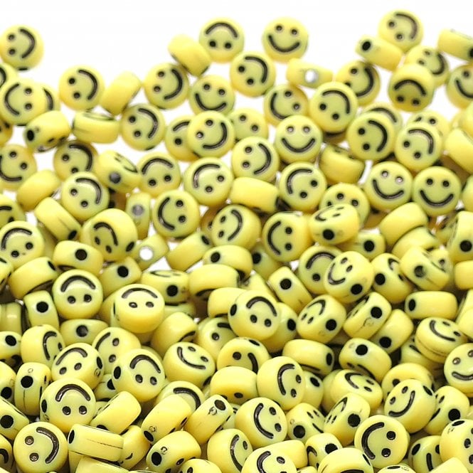 7x4mm Smiley Face  Plastic Bead Mix - Yellow - 15g (125 beads apx)