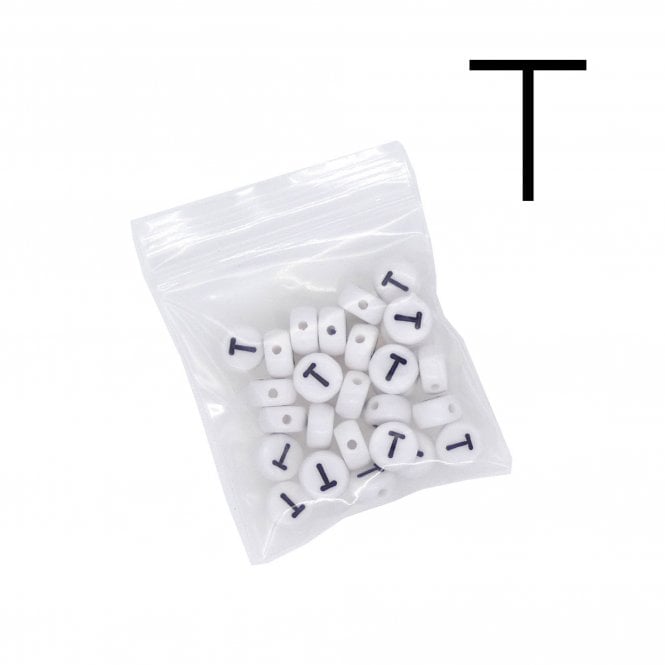 7x4mm 'T' Letter/Alphabet Bead Individual Letter Pack - White -  30pcs appox