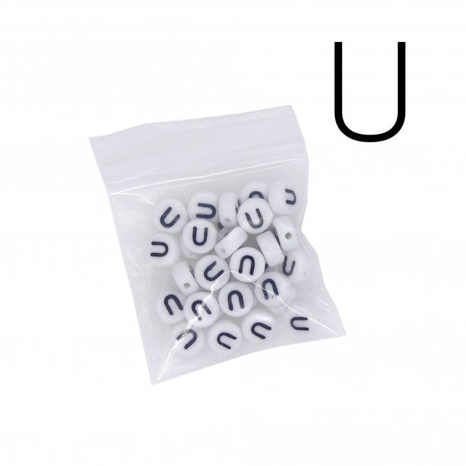 7x4mm 'U' Letter/Alphabet Bead Individual Letter Pack - White -  30pcs appox