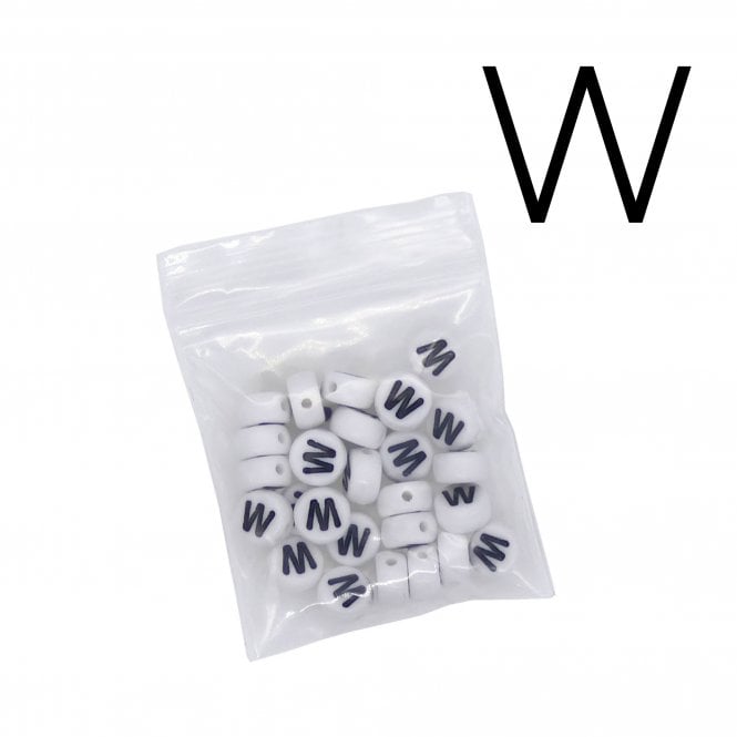 7x4mm 'W' Letter/Alphabet Bead Individual Letter Pack - White -  30pcs appox