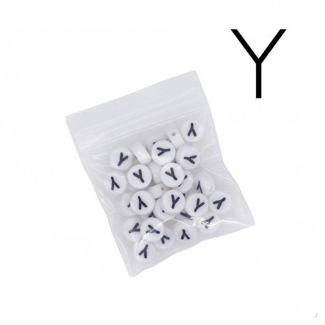 7x4mm 'Y' Letter/Alphabet Bead Individual Letter Pack - White -  30pcs appox