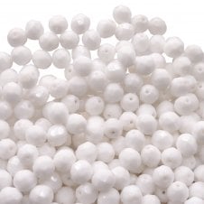 8mm Czech Faceted Round Glass Bead - Alabaster - 20pcs