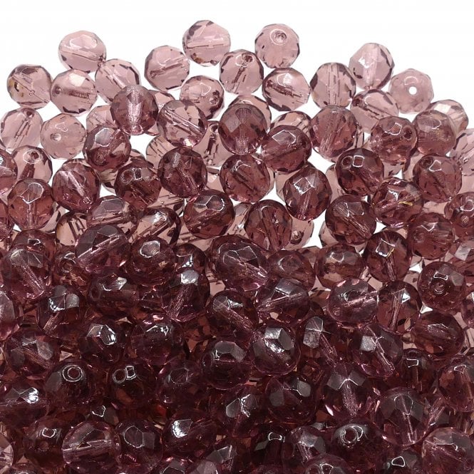 8mm Czech Faceted Round Glass Bead - Amethyst - 20pcs