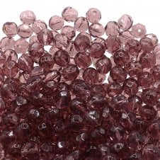 8mm Czech Faceted Round Glass Bead - Amethyst - 20pcs