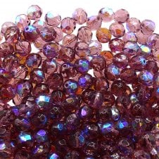 8mm Czech Faceted Round Glass Bead - Amethyst AB - 20pcs