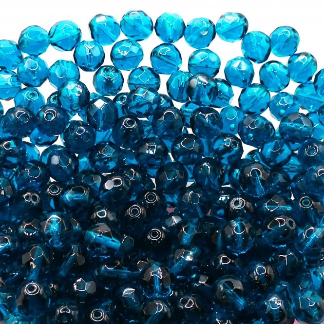 8mm Czech Faceted Round Glass Bead - Capri Blue - 20pcs