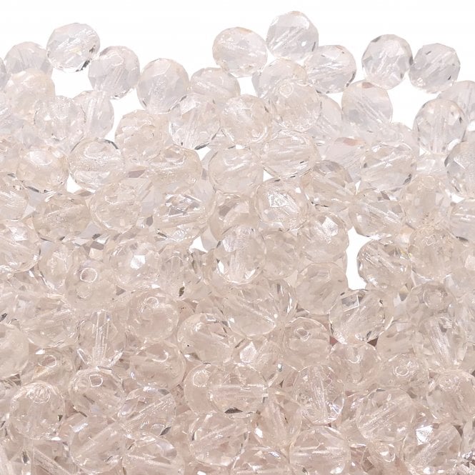 8mm Czech Faceted Round Glass Bead - Crystal - 20pcs