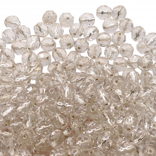 8mm Czech Faceted Round Glass Bead - Crystal Silver-Lined - 20pcs