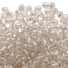 8mm Czech Faceted Round Glass Bead - Crystal Silver-Lined - 20pcs