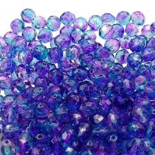 8mm Czech Faceted Round Glass Bead - Dual Coated - Pink/Blue - 20pcs