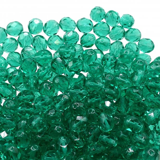 8mm Czech Faceted Round Glass Bead - Emerald - 20pcs