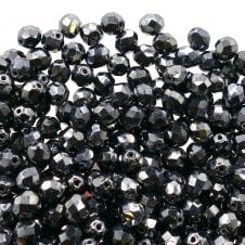 8mm Czech Faceted Round Glass Bead - Hematite - 20pcs