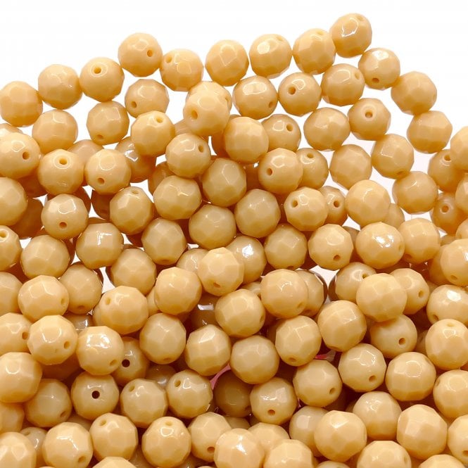 8mm Czech Faceted Round Glass Bead - Ivory - 20pcs