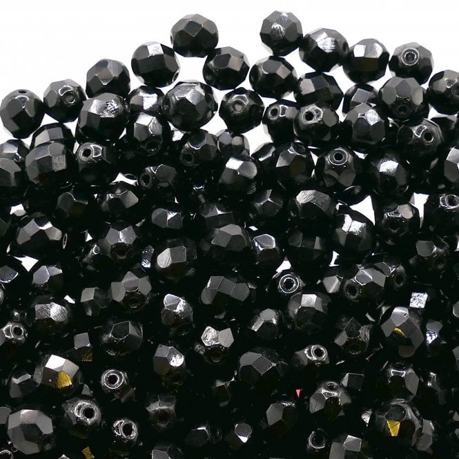 8mm Czech Faceted Round Glass Bead - Jet - 20pcs