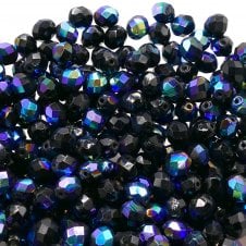 8mm Czech Faceted Round Glass Bead - Jet AB - 20pcs