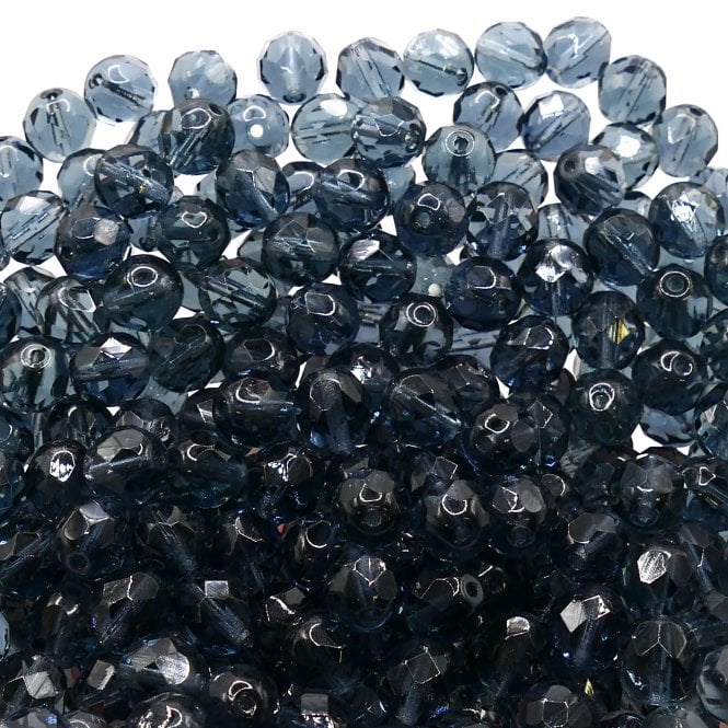 8mm Czech Faceted Round Glass Bead - Montana Blue - 20pcs