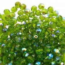 8mm Czech Faceted Round Glass Bead - Olivine AB - 20pcs