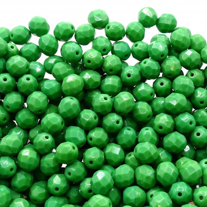 8mm Czech Faceted Round Glass Bead - Opaque Green - 20pcs