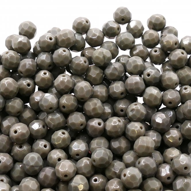 8mm Czech Faceted Round Glass Bead - Opaque Grey - 20pcs