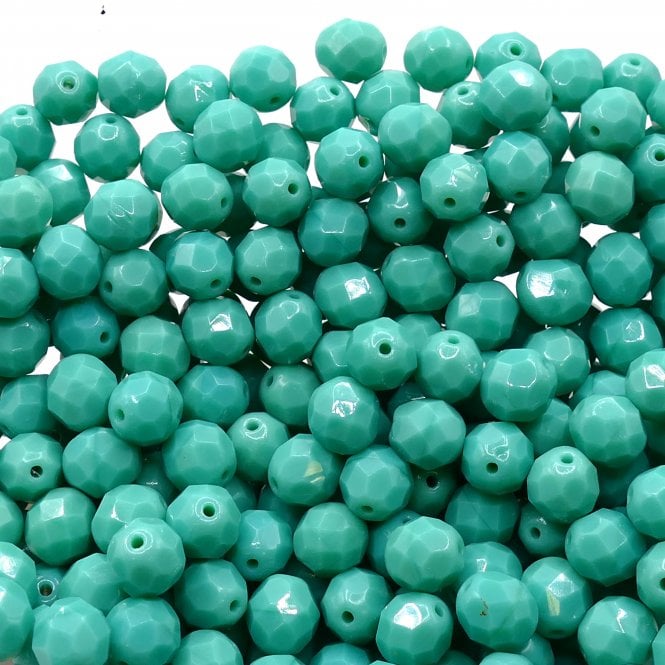 8mm Czech Faceted Round Glass Bead - Opaque Turquoise - 20pcs
