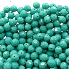 8mm Czech Faceted Round Glass Bead - Opaque Turquoise - 20pcs