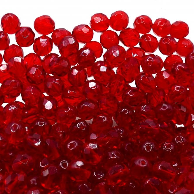 8mm Czech Faceted Round Glass Bead - Ruby Siam - 20pcs