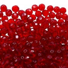 8mm Czech Faceted Round Glass Bead - Ruby Siam - 20pcs