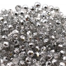 8mm Czech Faceted Round Glass Bead - Silver 1/2 - 20pcs
