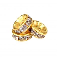 8mm Diamante Rondelles - Gold Plated - Crystal - 10pcs
