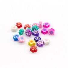 8mm Polymer Clay Flower Bead Mix - Multicoloured - 20pcs