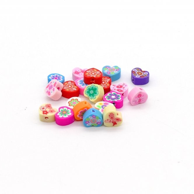 8mm Polymer Clay Heart Bead Mix - Multicoloured - 20pcs