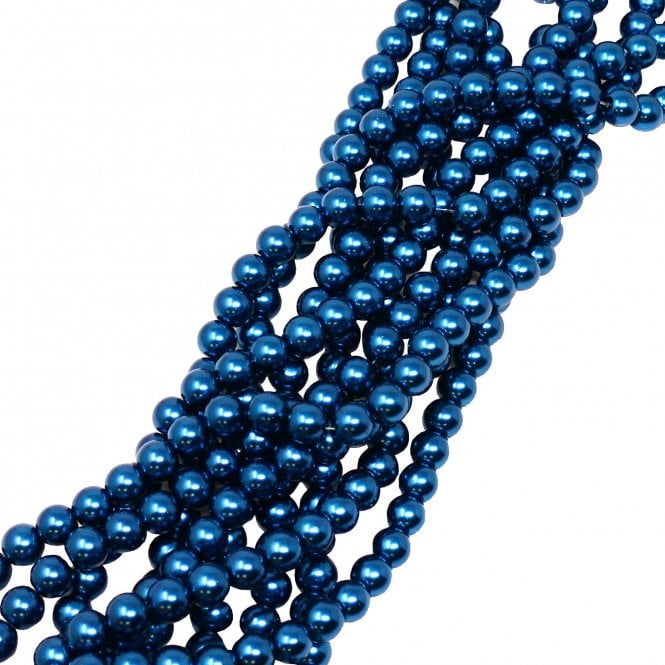 8mm Round Glass Pearl Beads - Marine Blue - 105pcs (1 String)