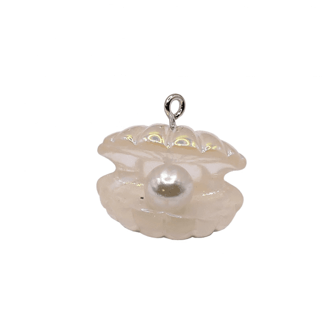 Acrylic 3D Oyster w/pearl Pendant 23x17mm - Cream - 1pc