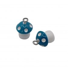 Acrylic 3D Toadstool Pendant 12x8mm - Teal/White - 2pcs