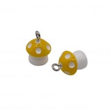 Acrylic 3D Toadstool Pendant 12x8mm - Yellow/White - 2pcs
