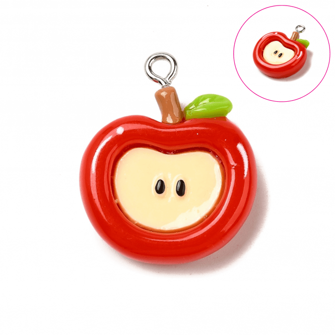 Acrylic Apple Pendants 21x21mm - Red - 2pcs