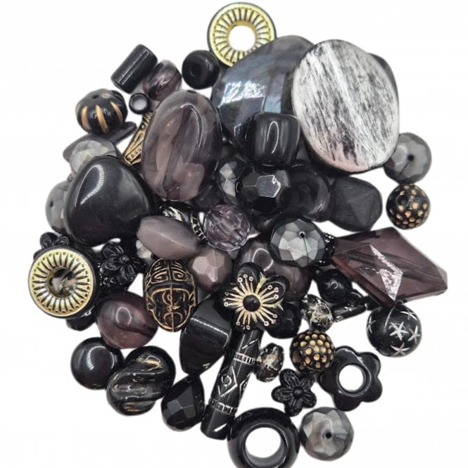 Acrylic Assorted Mixed Shapes 5-28mm - Onyx - 50g (Approx. 80 Beads)