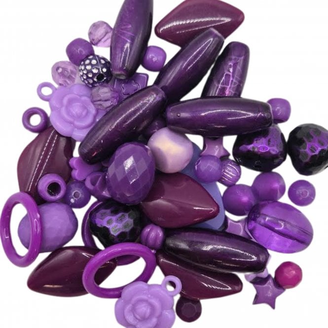 Acrylic Assorted Mixed Shapes 5-28mm - Violet - 50g (Approx. 55 Beads)
