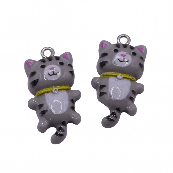 Acrylic Cat Pendant 29mm - Grey - 2pcs
