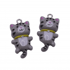 Acrylic Cat Pendant 29mm - Grey - 2pcs