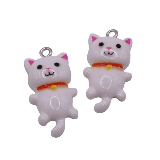 Acrylic Cat Pendant 29mm - White - 2pcs