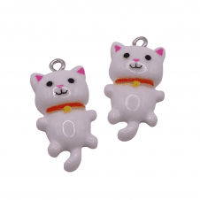 Acrylic Cat Pendant 29mm - White - 2pcs